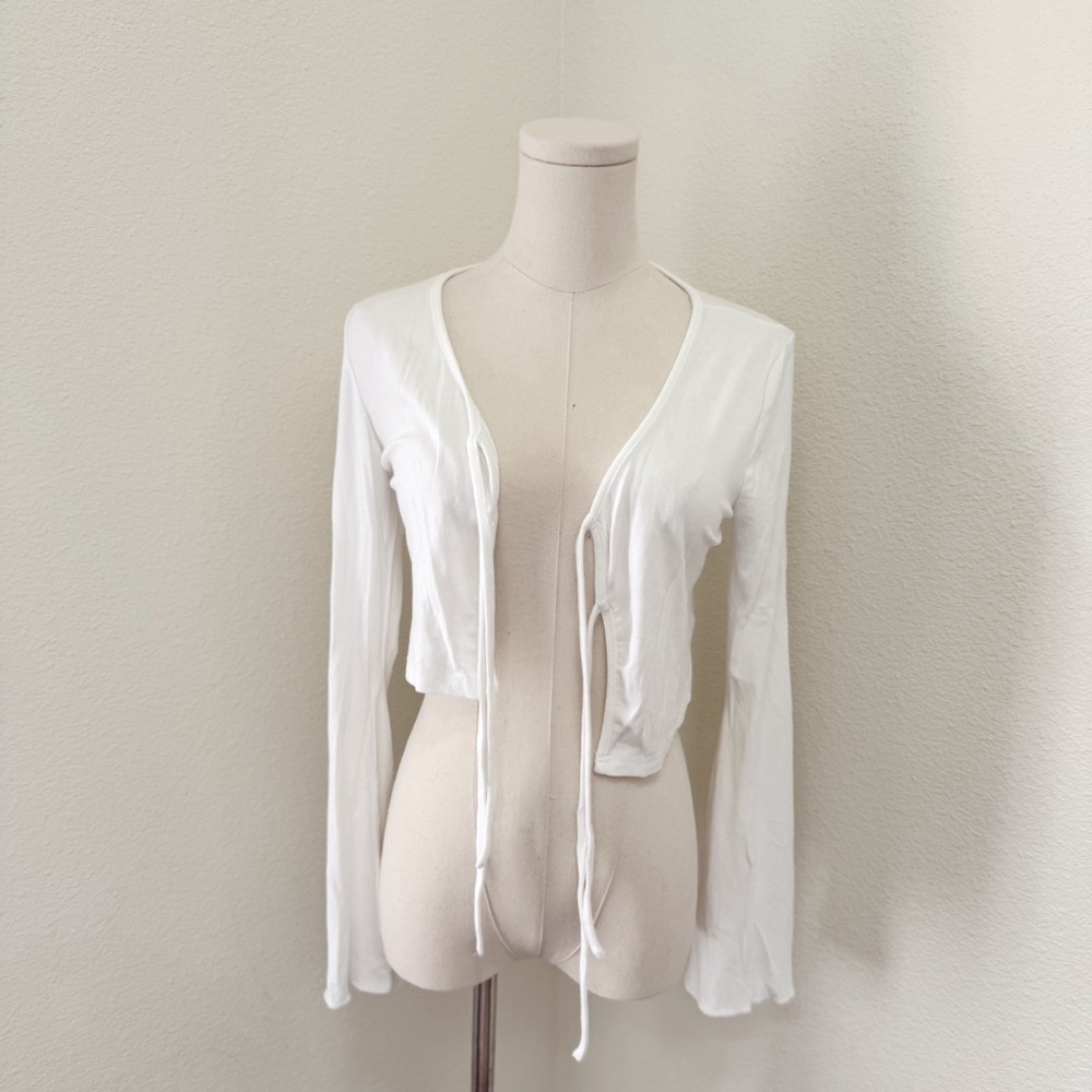 Yozy White Cute Tie-Front Long Sleeve Top Women’s Size Small - Picture 5 of 6